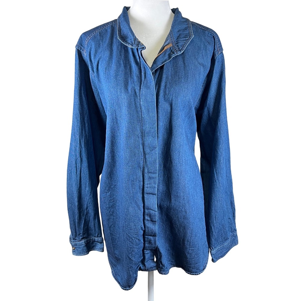 Coldwater Creek Womens 2X Denim Button Down Long Sleeve Casual Shirt
